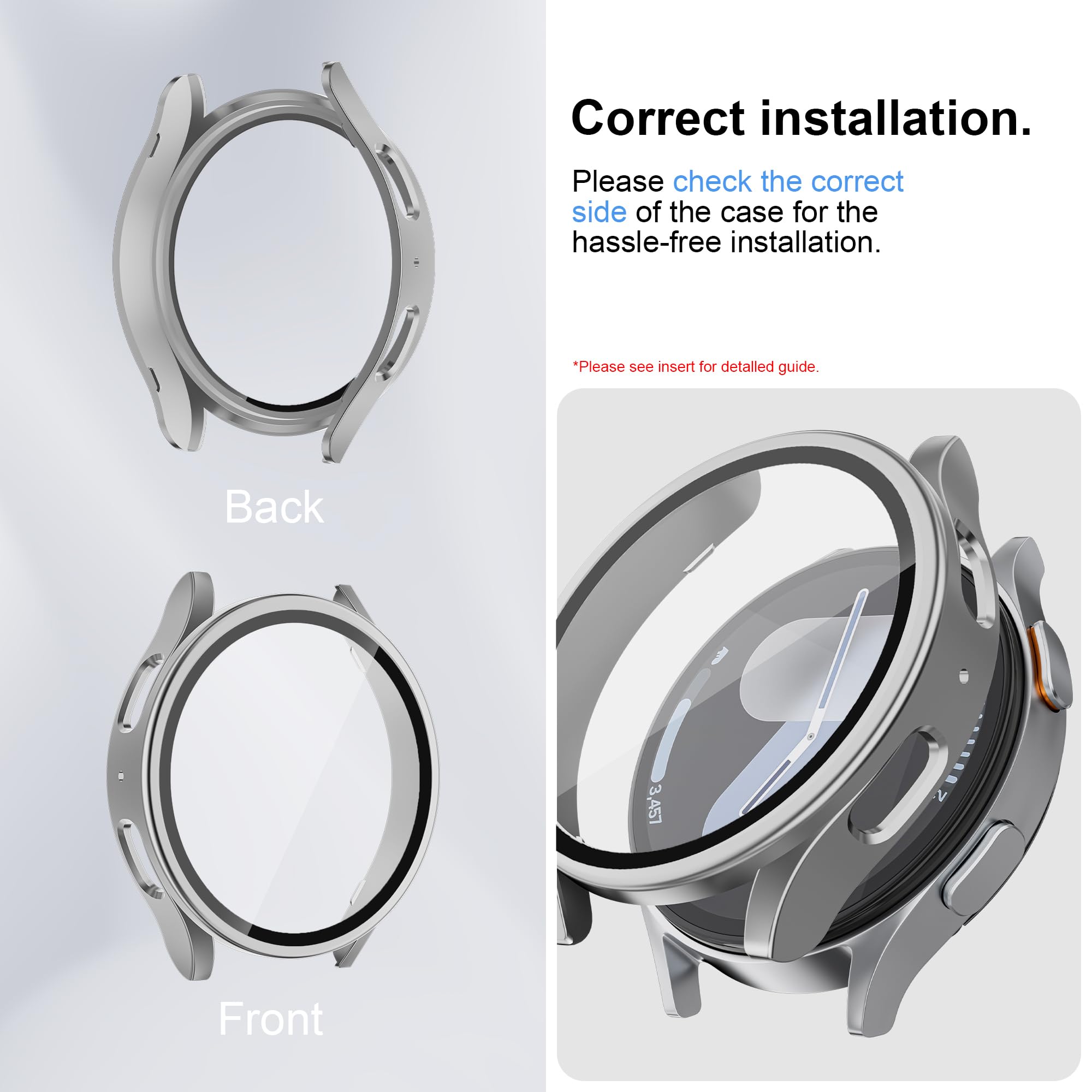 Screen Protector Case for Samsung Galaxy Watch 7 Case 40mm,2 Pack Hard PC Frosted Cases Tempered Film Replacement Cover for Samsung Watch 7 40mm Screen Protector Women Men,Galaxy Watchs 7 Accessories