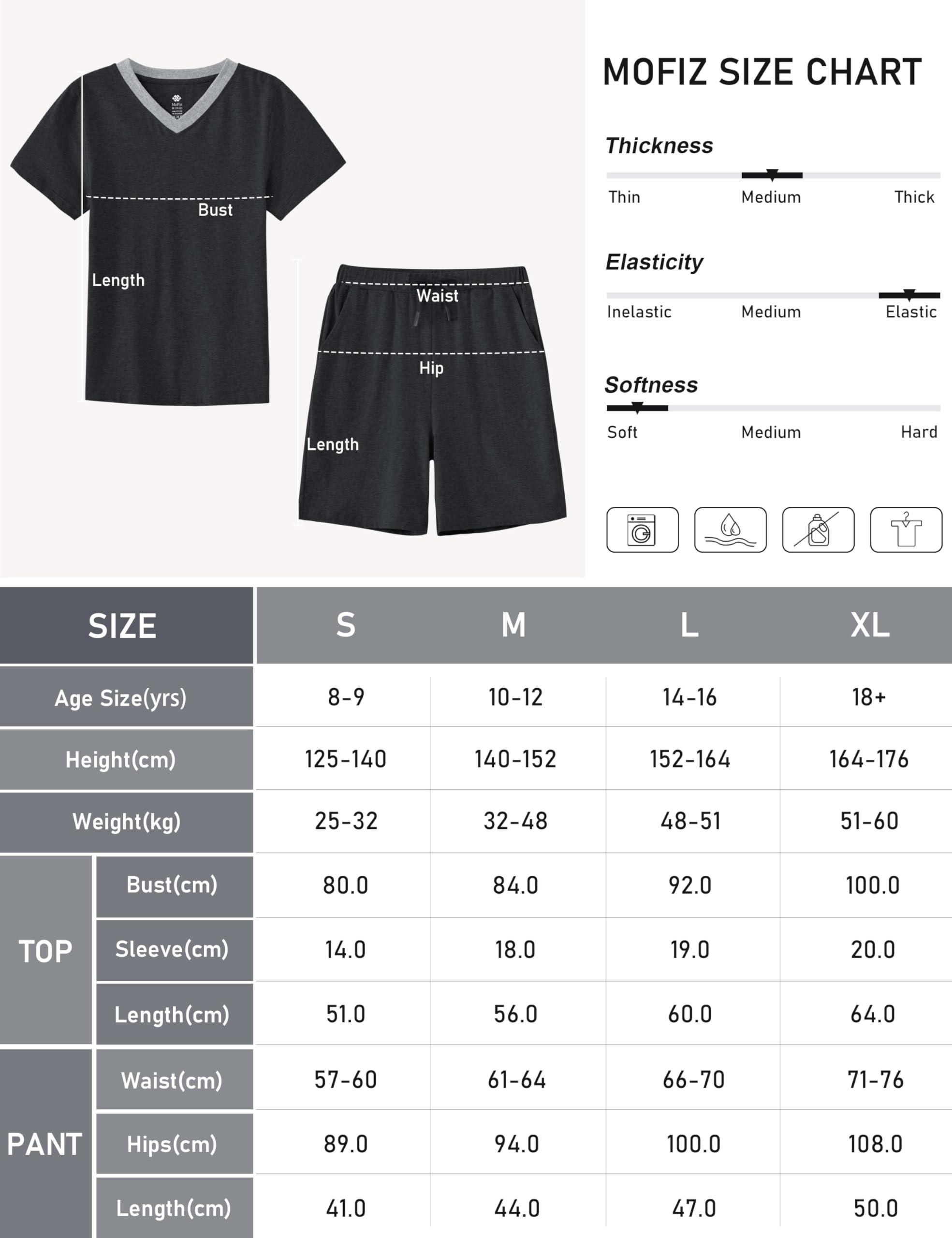 MoFiz - Pijama de niño de algodón con conjuntos de pijama corto, ropa de dormir con cuello en V, manga corta, pijama y pantalones cortos, 128 cm a 176 cm — view 7