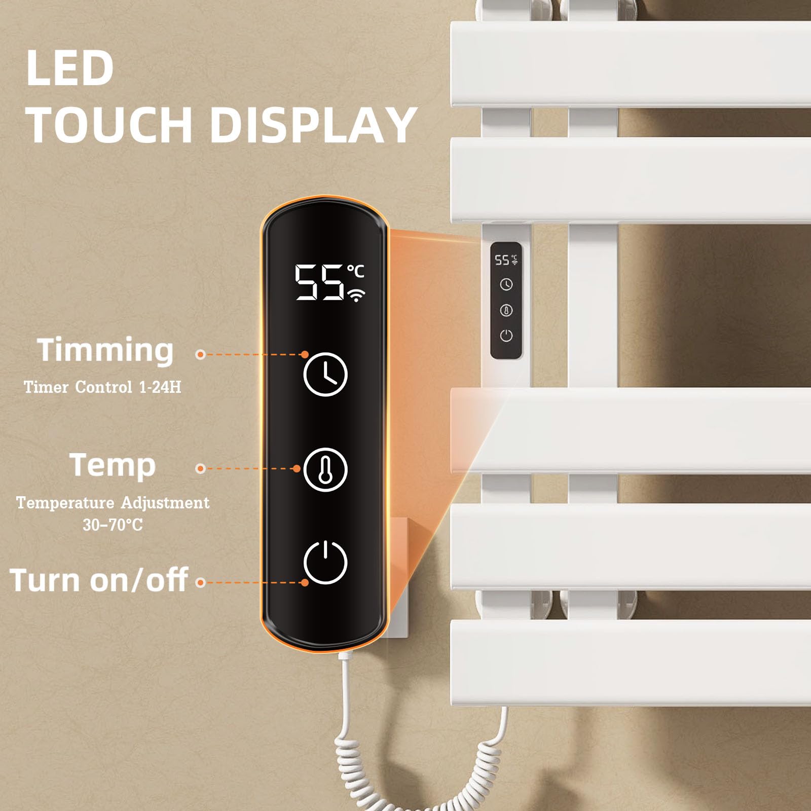 Scaldasalviette Elettrico Bagno Smart WiFi,Porta Asciugamani Bagno da Parete Controllo Vocale,Termoarredo Elettrico Bagno con Timer E Termostato,Termosifone 6 Barre,197W,Bianca