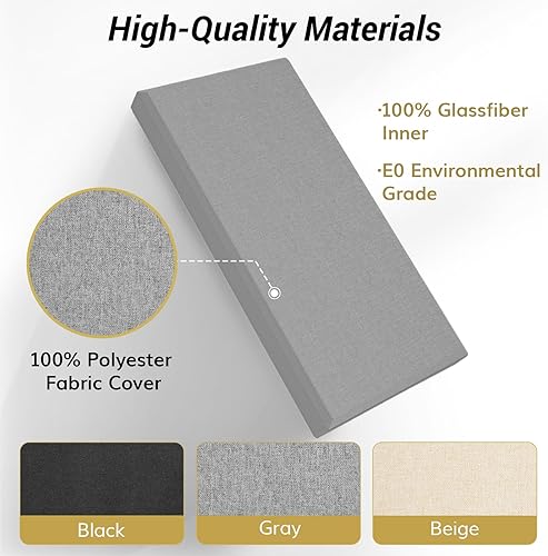 Miniatura 8 de TONOR 4 paneles acústicos grandes, 23.6 x 11.8 x 2.36 pulgadas, panel de fibra de vidrio 3D a prueba de sonido con autoadhesivo, panel decorativo de