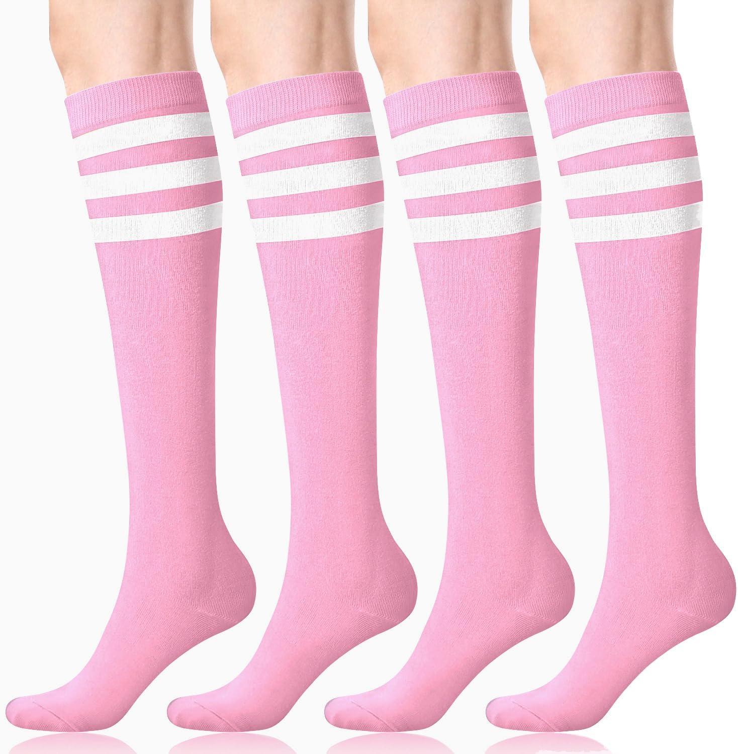 FITRELL Women's Knee High Socks Outdoor Sport Athletic Socks Casual Stripe Tube Socks 1-4 Pack