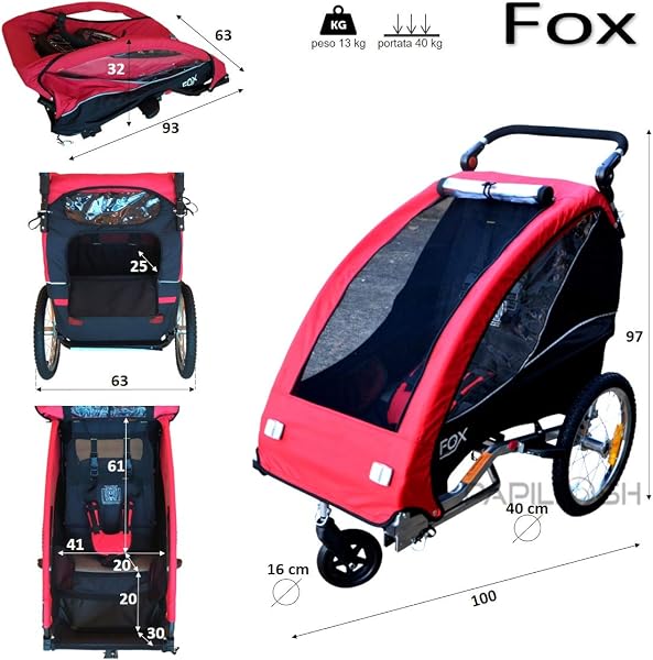 Papilioshop Fox Remorque à passager pour vélo convertible en poussette, pour 1 enfant - 4