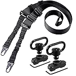 REERON Two Point Traditional Rifle Sling with 2 Pack 1.25 QD Swivel Mounts for M-Rails - Adjustable Extra Long 2 Point Traditional Sling (Black Sling + 2 Pack Swivel Mounts)
