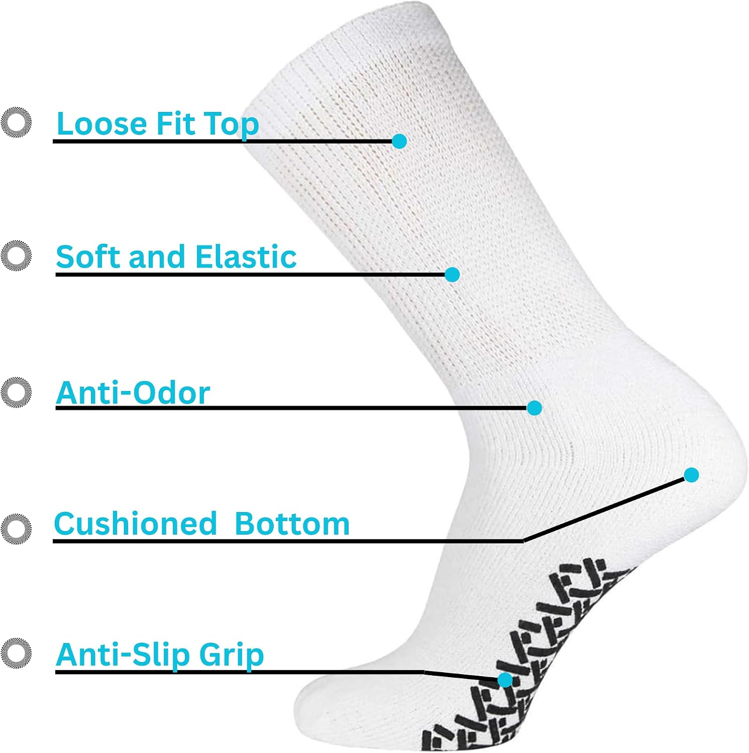 Diamond Star Men's Women Diabetic Loose Top Therapeutic Anti Slip Non Skid Gripper Soft Cotton Full Cushioned Crew Socks