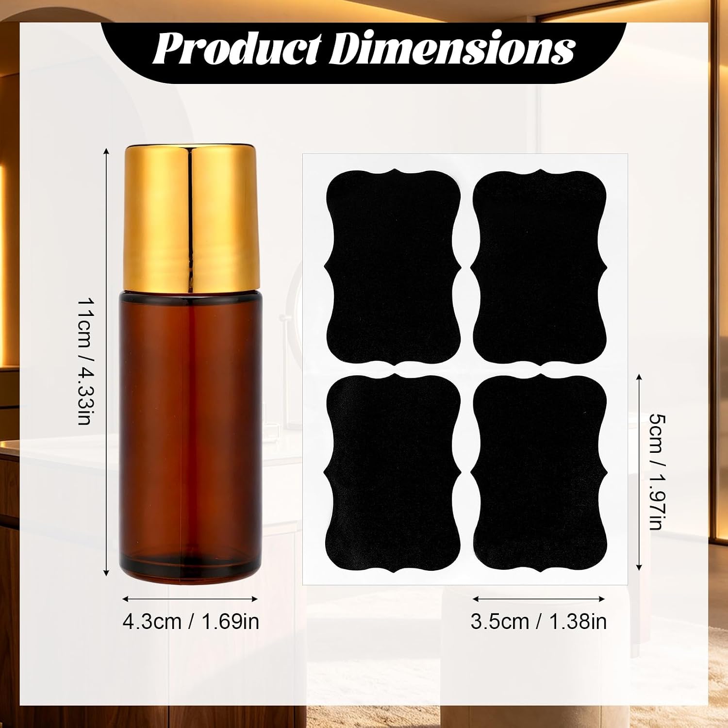 Gosknor 50ml Quartz Roller Bottle for Essential Oils with Funnel & Labels