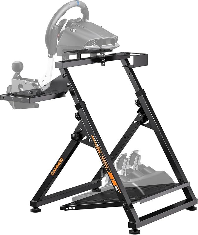 CAMMOO High Compatible Racing Wheel Stand Fits Handbrake, with Cup Holder | 31 Holes Wheel Panel, 26 Holes Shifter Panel, Foldable Sim Steering Racing Stand with Dual Anti-Slip, Wide Height Adjustment