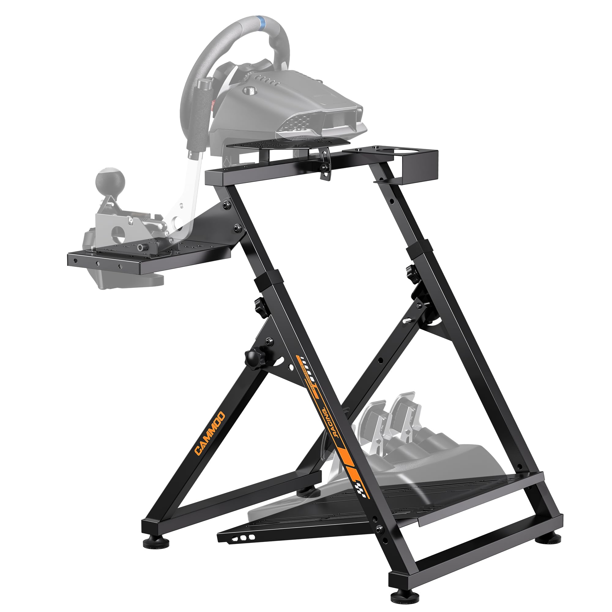 CAMMOO High Compatible Racing Wheel Stand Fits Handbrake, with Cup Holder | 31 Holes Wheel Panel, 26 Holes Shifter Panel, Foldable Sim Steering Racing Stand with Dual Anti-Slip, Wide Height Adjustment