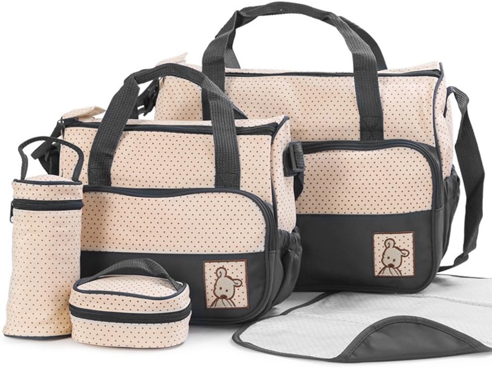 Mum’s Enko 5-in-1 Multifunction Large Capacity Baby Diaper Bag, Baby’s Organiser Weekender Bag Baby Nappy Changing Pad Travel Bag, Tote Style Nappy Bag, Fashion Maternity Bag. (Black)