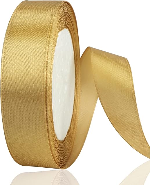 OWill Champagne Gold Satin Ribbon, Double Sided Polyester 20mm X 22m(24 Yards) Gift Wrapping Ribbon for Cake Decoration, DIY Sewing Project, Party Balloon Decoration & Hair Bows Decoration