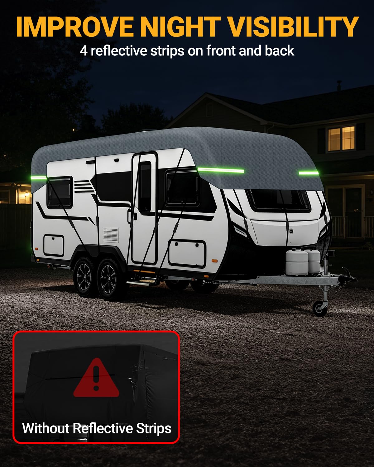 6,5x3m Funda para Autocaravana Funda para Techo de Caravana Impermeable 170g de Grosor Tejido No Tejido Universal para Verano Protección UV con Tiras Reflectantes