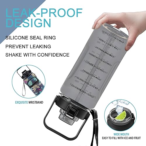 Miniatura 3 de Tropical Leaves - Botella de agua de medio galón con funda, botella de agua de 12 galón, botella de agua de 64 onzas con marcador de tiempo, botella