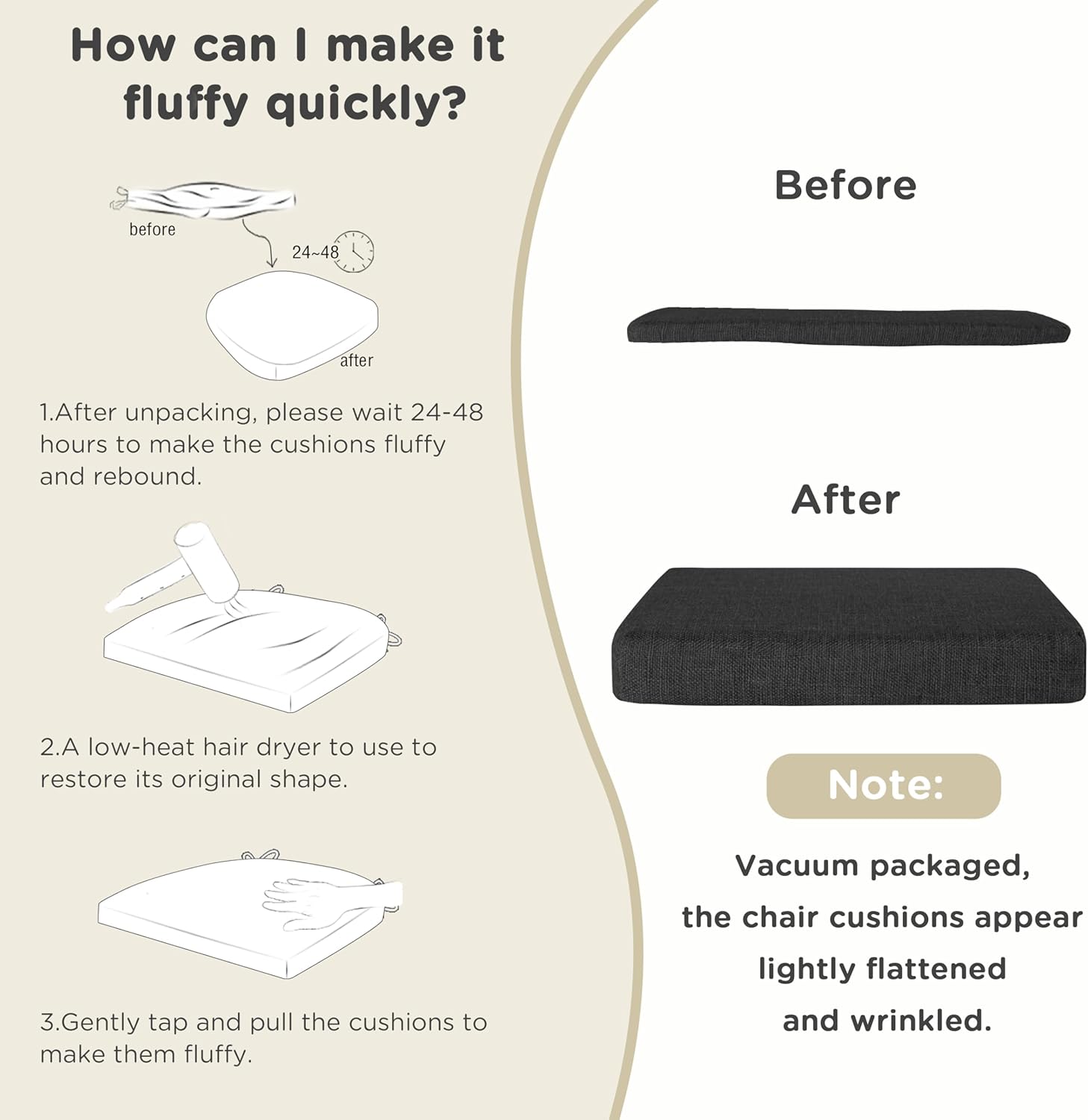 AddGrace Anti-Slip Bar Stool Cushions Square Bar Stool Seat Cushions with Ties Set of 4 Small Square Chair Pads with Machine Washable Cover 12"X12"X2" (Black)