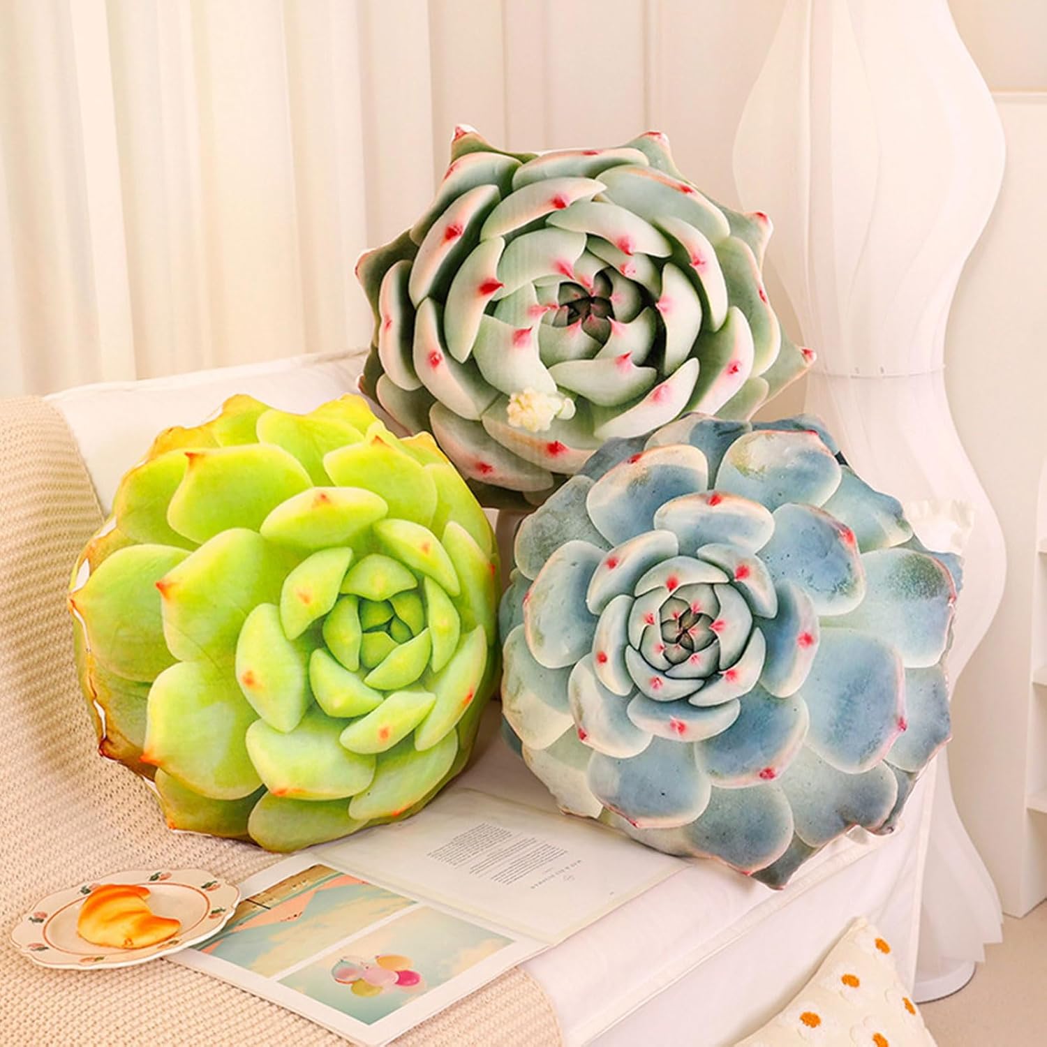 3D Large Succulent Pillow, Cute Succulent Pillow Cactus Decor Pillow Plant Shaped Pillow, Unique Throw Pillows Cushions for Bedroom, Living Room, and Home Decoration