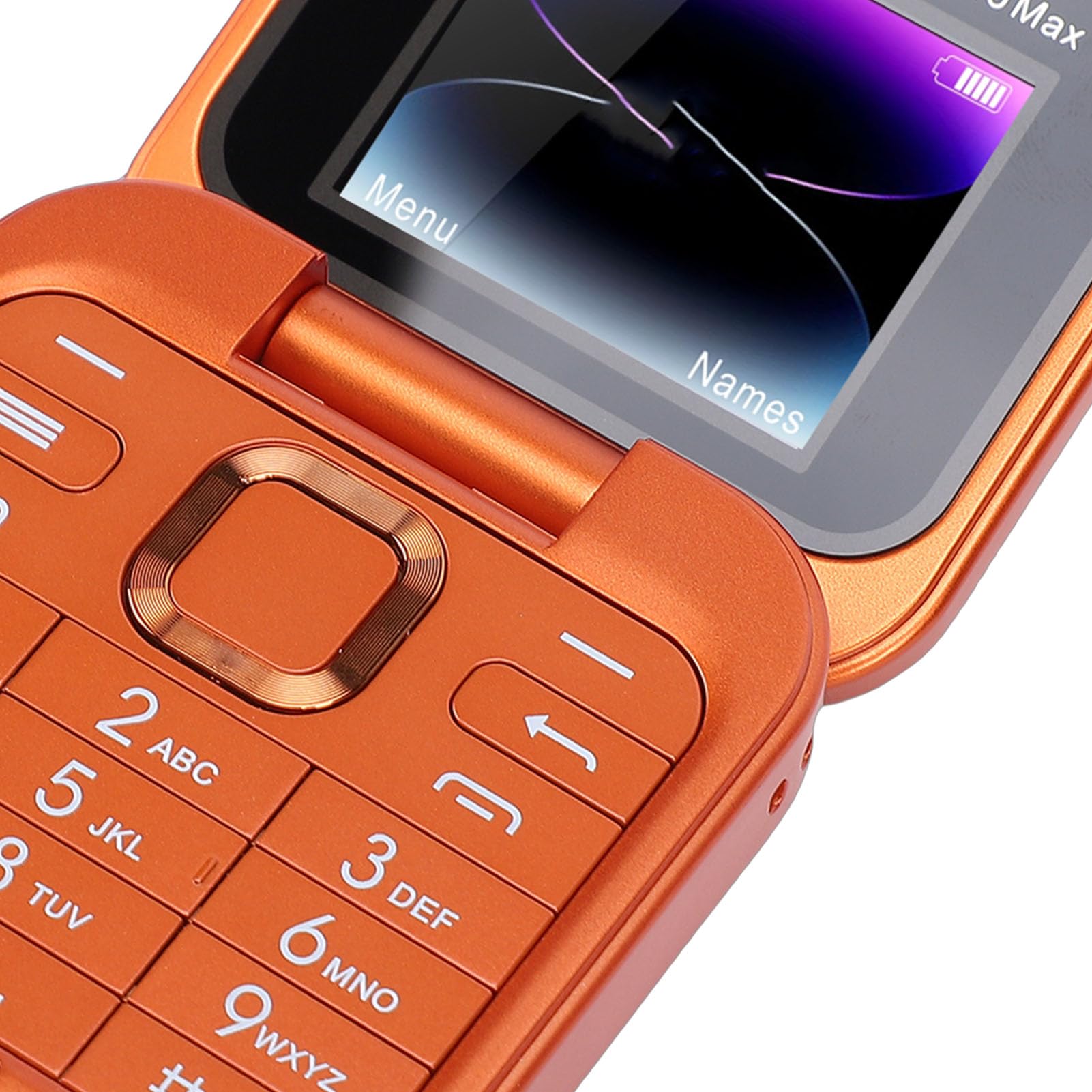 Elprico Teléfono con Tapa 4G LTE, Teléfono Celular Desbloqueado para Personas Mayores con Doble SIM en Espera, Pantalla de 1,77 Pulgadas con Bluetooth 5.0 y Altavoz de Alto Volumen, para (Orange)
