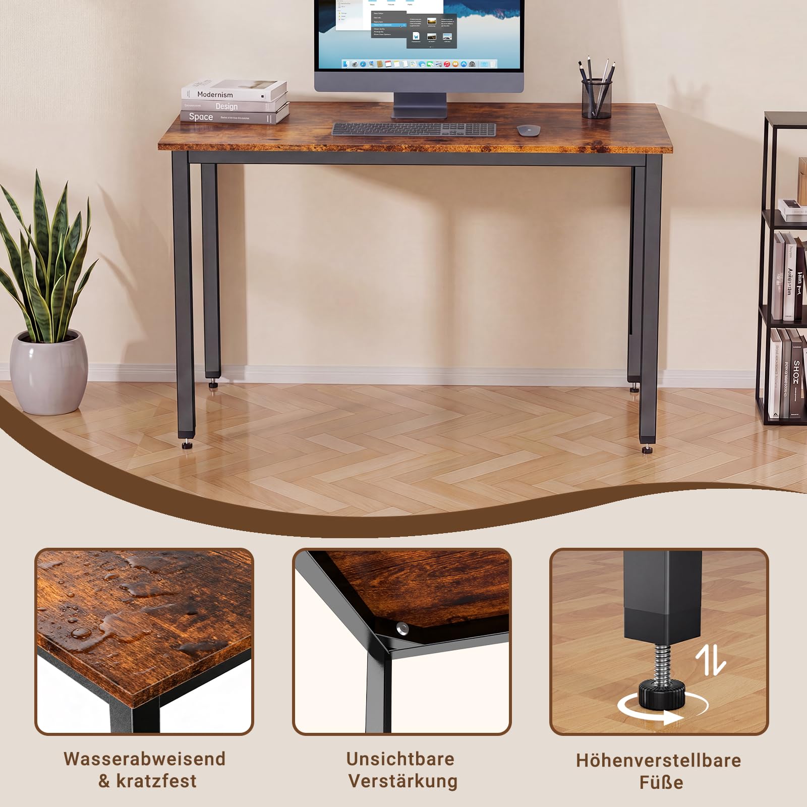 Schreibtisch 120 x 60 x 75 cm, Computertisch Braun für Homeoffice | Moderner Schlichter für Arbeitszimmer, Wohnzimmer, Schlafzimmer