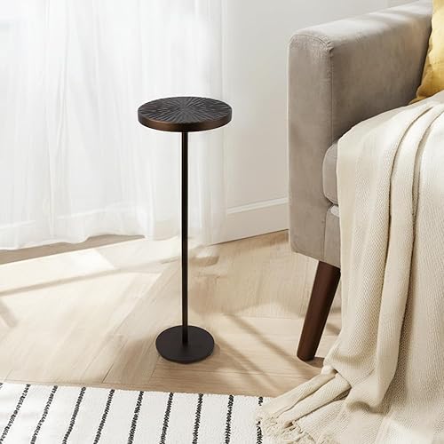 Mesa de metal para bebidas, mesa auxiliar marrón, mesa moderna de Martini pequeña para espacios pequeños, sala de estar, sofá, patio, color marrón