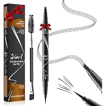 Microblading Eyebrow Pen Waterproof - Eyebrow Pencil Magical 2-in-1 Dual-Ended Eye Brow Pencils for Women with 4-Fork-Tip & Precise Brush-Tip & Eyebrow Brush, Natural Hair Like Strokes Grey