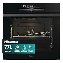 Hisense BI350BGPZ, Forno da incasso, Funzione pizza 3:30 min a 350°, teglia antiaderente e paletta inclusi, Display digital, 77 l, 23 funzioni, guide telescopiche, pirolisi, nero, Forno Pizza
