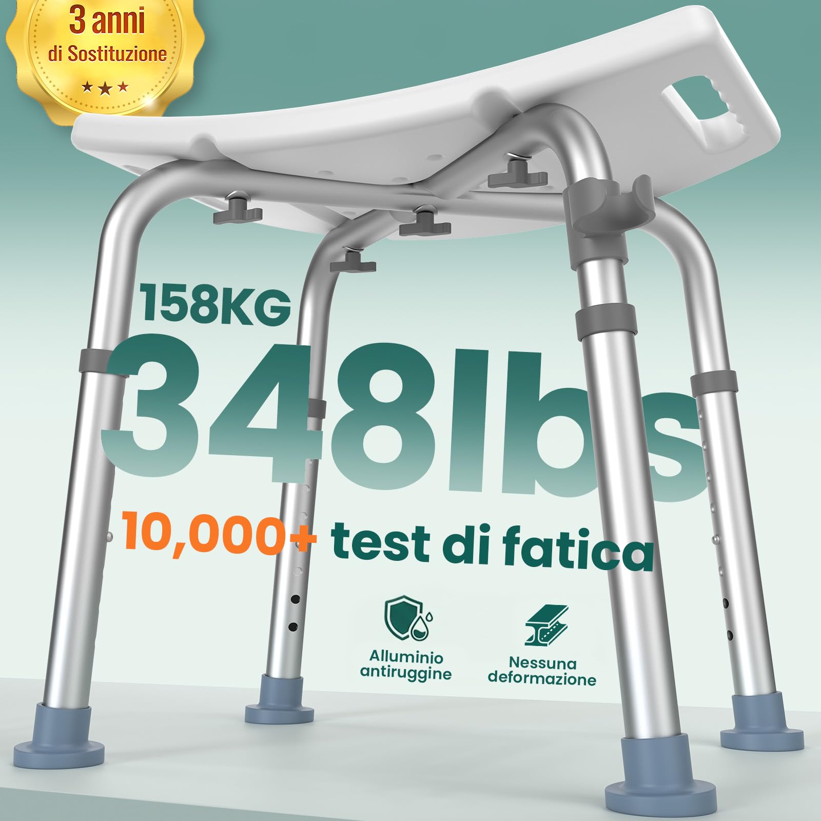 LC02 Sgabello Doccia per Anziani, Sedia Doccia Antiscivolo Regolabile in Altezza fino a 158 kg, Sedia per Doccia Leggera con Seduta Curva e Maniglie Integrate, per Disabili e Gravidanza
