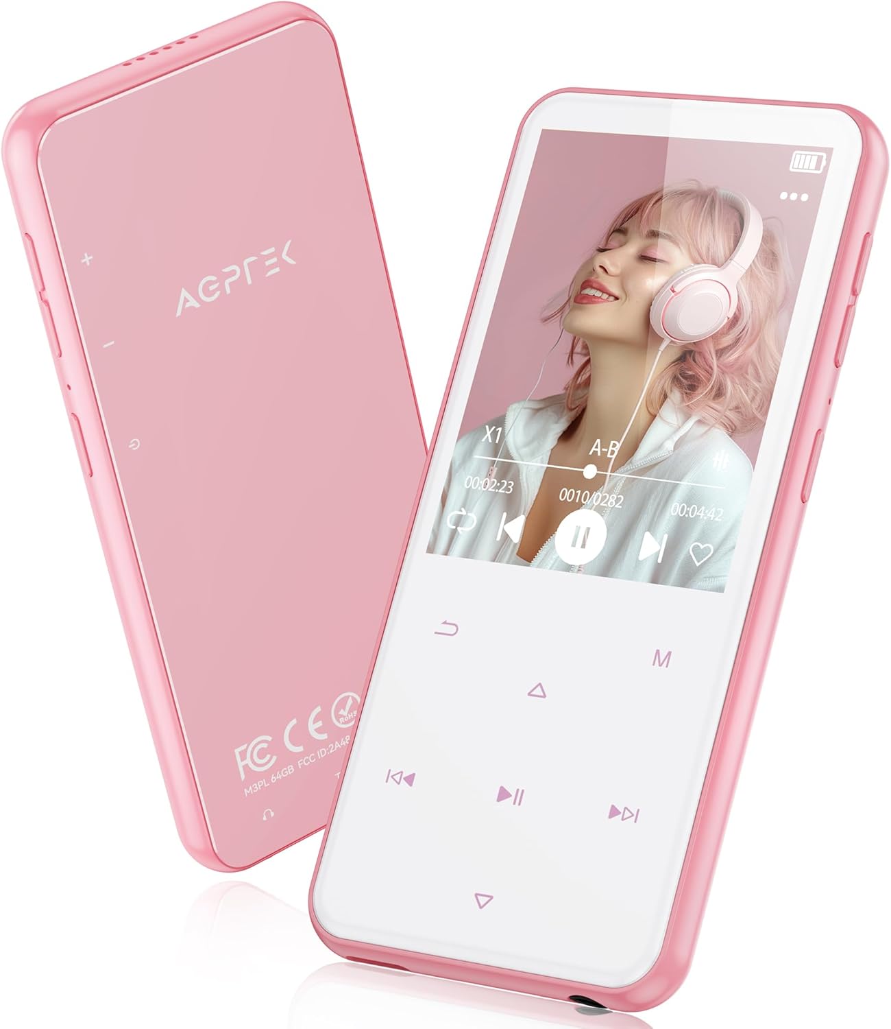 AGPTEK 64GB MP3 Player with Bluetooth, M3 2.4 inch Music Player with Speaker and FM Radio, Touch Buttons, Supports Up to 128GB, Pink AGPTEK 64GB MP3 Player with Bluetooth, M3 2.4 inch Music Player with Speaker and FM Radio, Touch Buttons, Supports Up to 128GB, Pink
