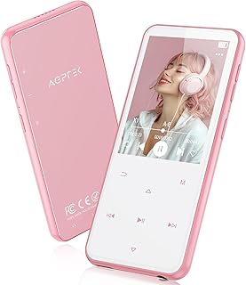 AGPTEK 64GB MP3 Reproductor Bluetooth 5.3, 2.4" Pantalla Metal Reproductor MP3, HiFi Música Deportivo MP3 Player con Altavoz, Botones Táctiles, Radio FM, E-Book, Grabación, Soporta hasta 128GB, Rosa