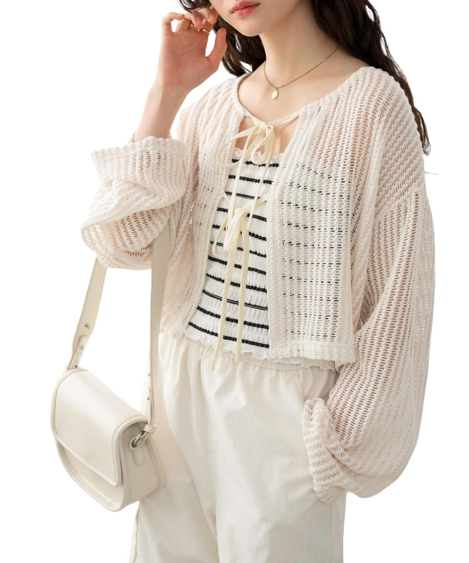 エムズグレイシー 418624 カーディガン ホワイト フェイクパール リボン エムズグレイシー 418624 カーディガン 42 ホワイト フェイク