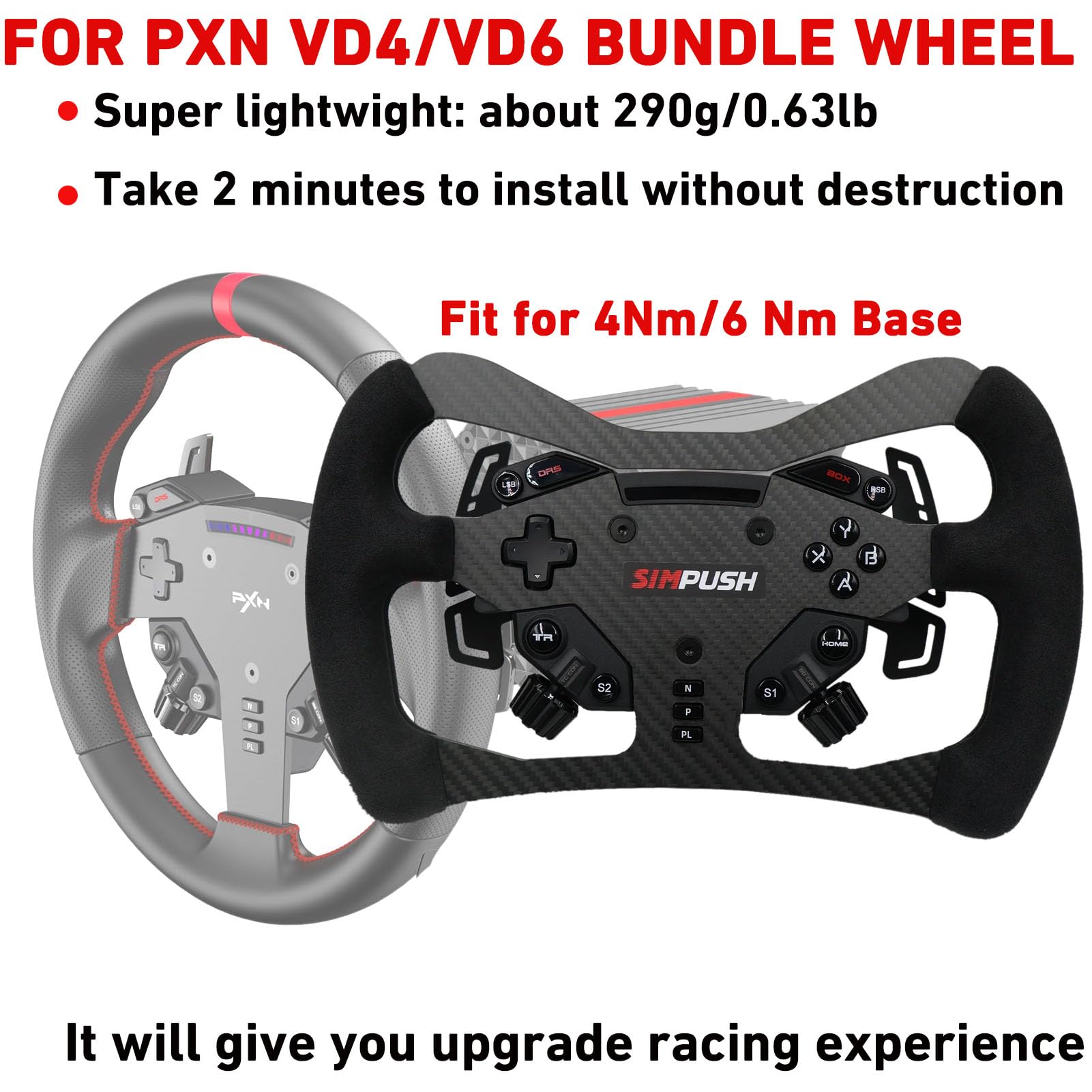 Formula F1 Racing Sim Wheel Mod GT3 GT4 For PXN VD4/VD6 Bundle WAS Direct Drive Racing Wheel;Supper lightweight Original Carbon Fiber Suede For PXN 4 Nm/6 Nm Servo Motor Base Steering