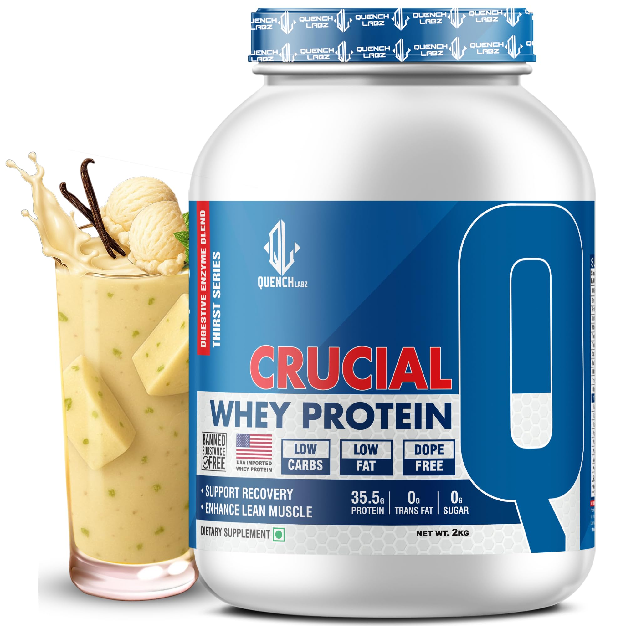 QUENCHLABZ CRUCIAL Whey Protein 1kg Mango | 35.5g Protein per Serving | Low Carb, Low Fat, No Sugar | Muscle Recovery & Growth | FSSAI Certified — Amazon image 15
