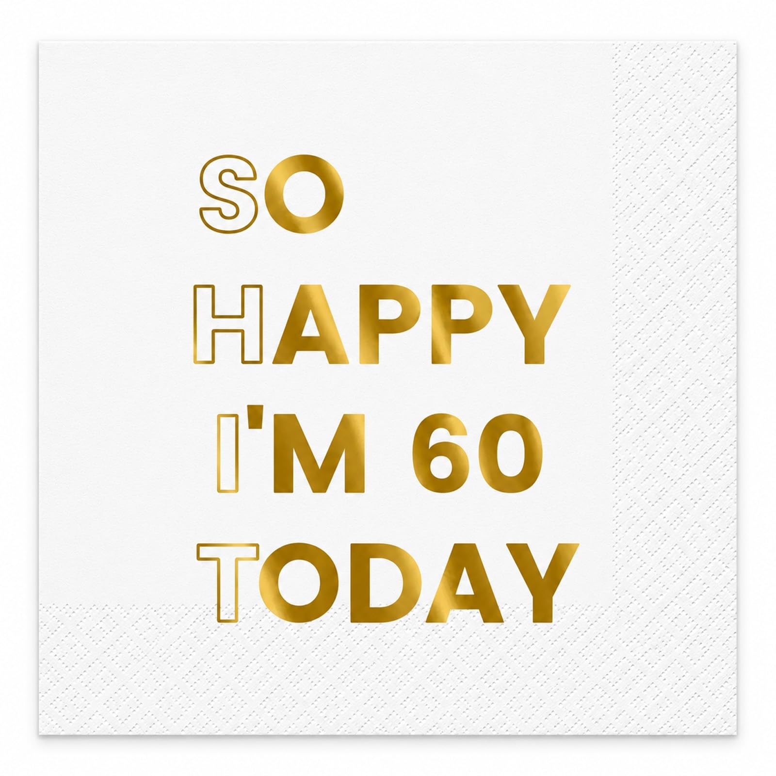Funny 60th Birthday Napkins with a Hidden Message, So Happy I'm 60 Today Cocktail Napkins,50 Pack Gold Foil Party Paper Napkins for Birthday Decorations, 2-Ply Disposable