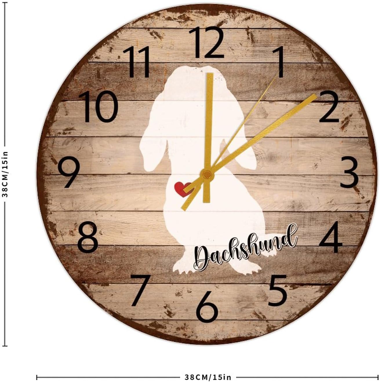 15 Inch Silent Non-Ticking Wall Clocks Battery Operated Dachshund Wall Decor for Classroom Dog Breed New Puppy Decorative Round Wooden Wall Clock Vintage for Gym Entryway