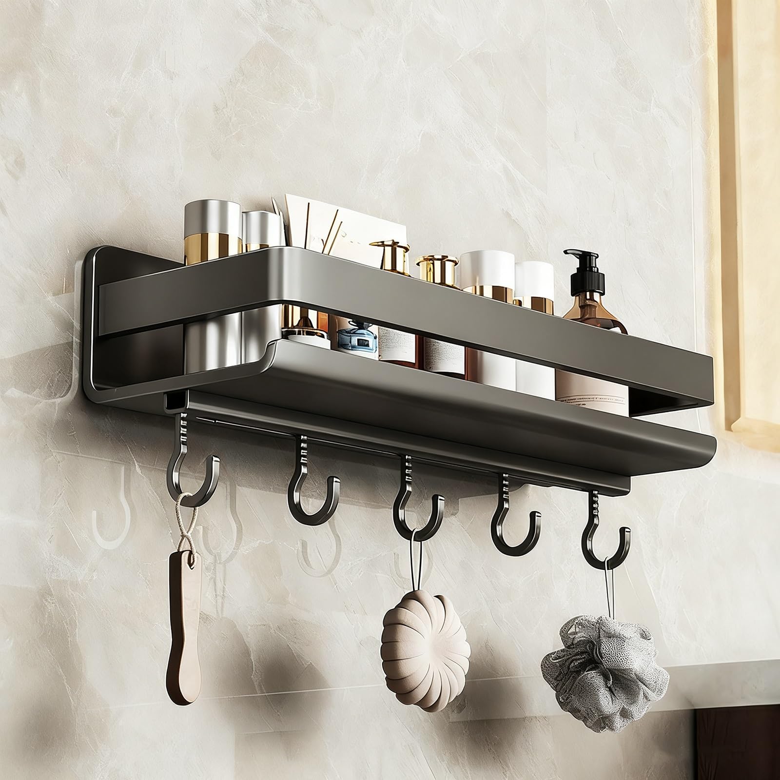 Premium Stainless Steel Shower Shelves No Drill Adhesive Bathroom Organizer Heavy Duty Waterproof Storage with Strong Hold Space