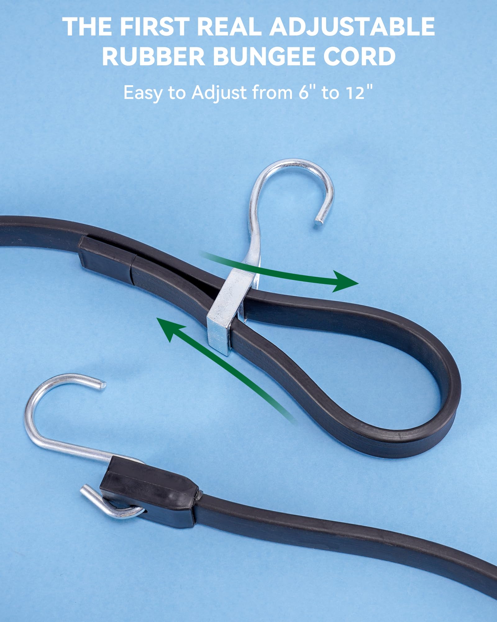 Cavi elastici regolabili in gomma da 30,5 cm, facili da regolare da 15,2 cm a 30,5 cm, cinghie elastiche nere con elastico 1,9X, cinghie in gomma con ganci a S crimpati per carichi, teloni, furgoni,