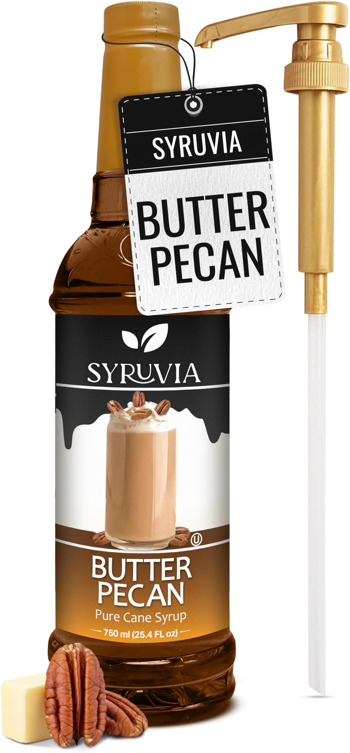 Coffee Syrup, Butter Pecan Flavored Syrup for Drinks, Lattes, and Desserts – 25.4 fl oz - with Pump