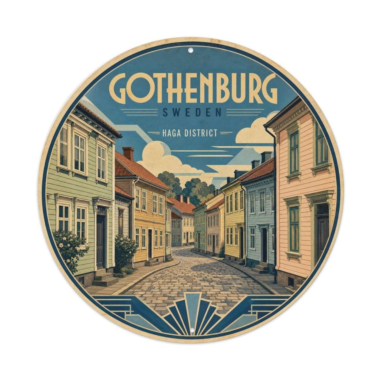 Travel Vintage Sweden Gothenburg Vintage Metal Tin Sign Plaque Wall Decor for Cafe, Club Bar, Office, Garden Metal Poster 8x8Inch