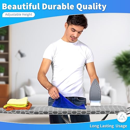 Miniatura 3 de Tabla de planchar de tamaño completo de 57 pulgadas de largo x 15 pulgadas de ancho, tabla de planchar grande y resistente con soporte de hierro,