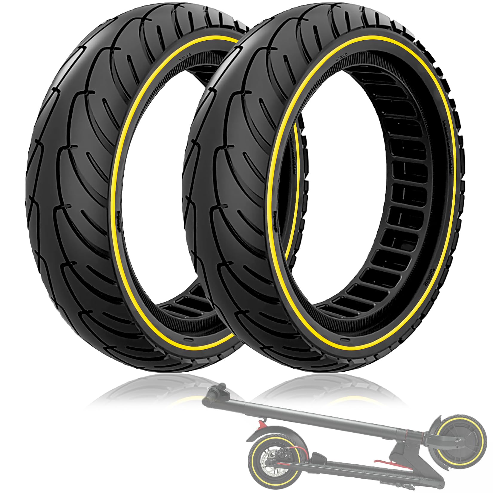 Felixstory 2 Piece Solid Tyre 8.5 x 2.0 Inches, Anti-Puncture Tyre 50/75-6.1 for Ninebot D38E/F65I/F25I, Xiaomi M365/Pro 2/3 Lite/Essential Electric Scooter, Replacement for 8 1/2x2, 8.5x2