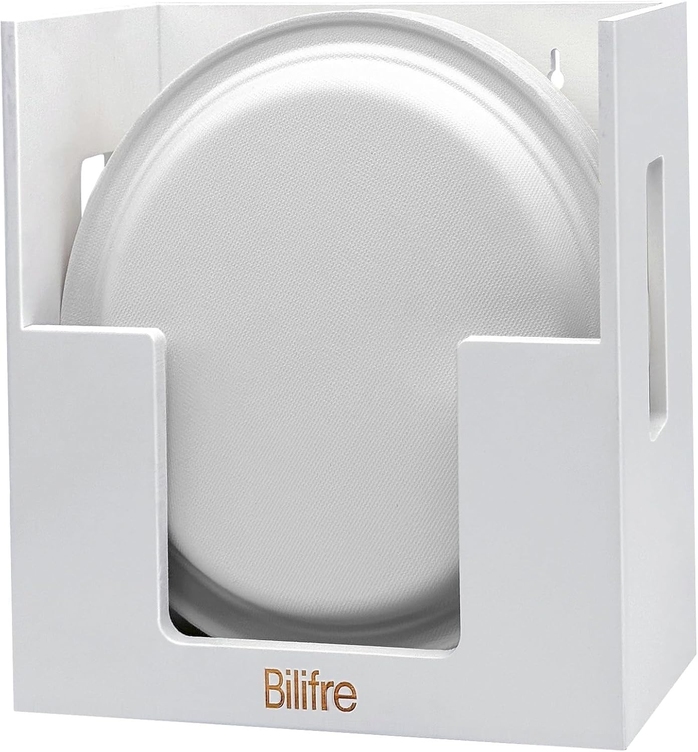 White Bamboo 8/9/10-Inch Paper Plate Dispenser, No-Drill Wall-Mounted, Countertop & Cabinet Storage Organizer for Disposable Plates, Vertical Holder for Kitchen, Pantry, Office & Party