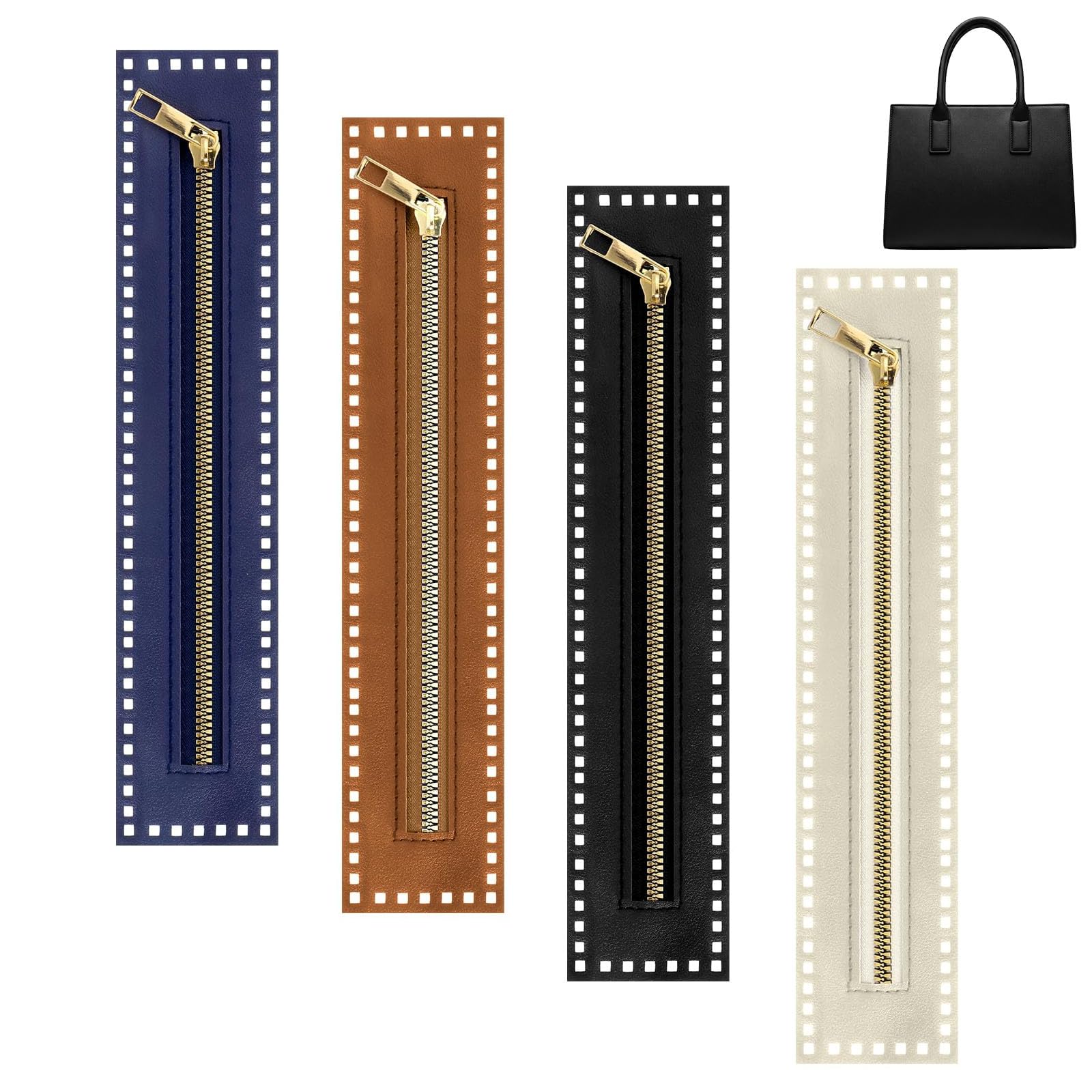 4Pcs Zipper, Tailoring Accessories for Handmade Bag Making and Clothing Alteration, Stitching Material with 4mm Holes, 4 Pieces in Black Brown Beige Blue-picture-11