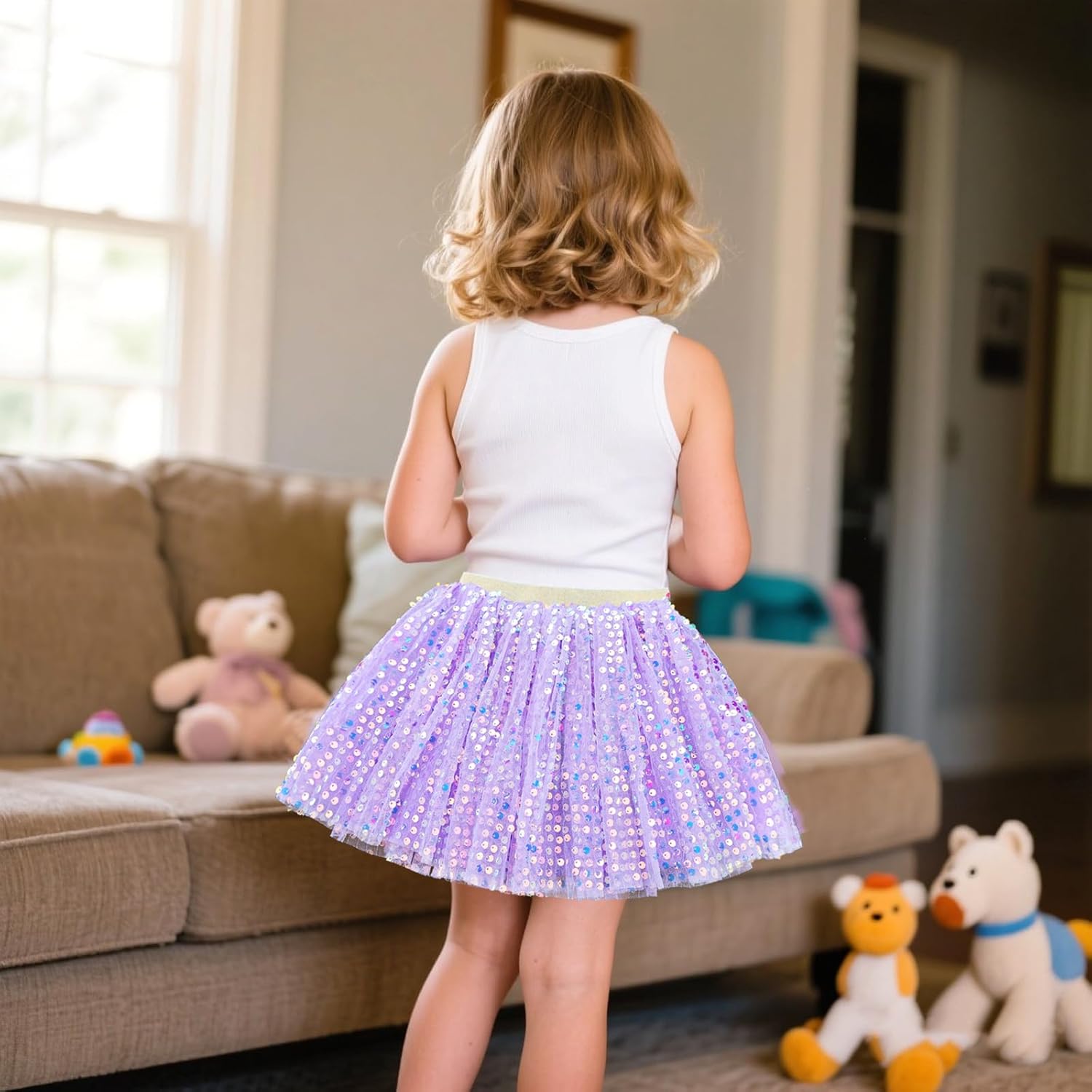 Toddler Girls Layered Tutus Skirt Sparkling Sequin Tulle Dance Skirts Birthday Fashion Clothes - Image 3