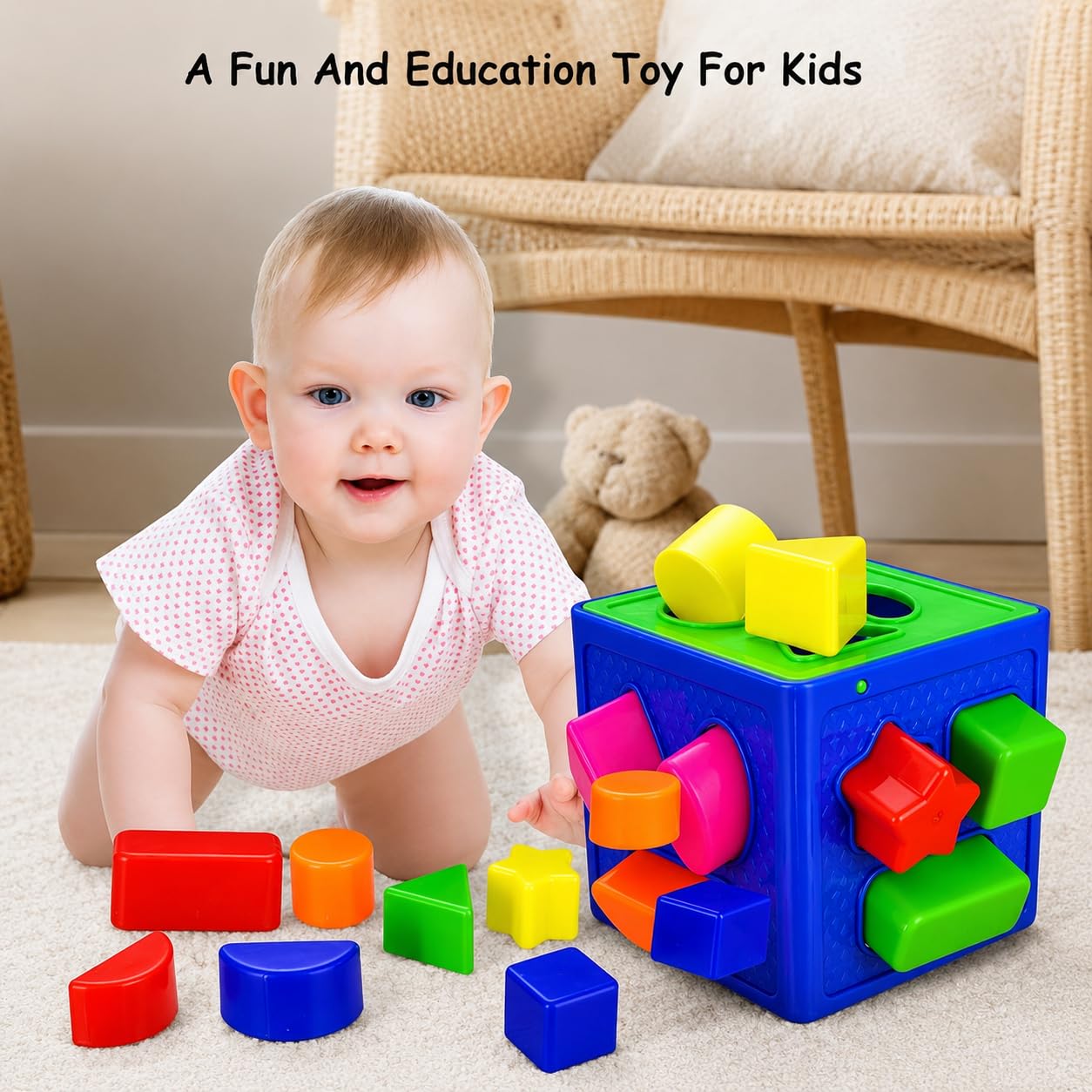Shape Sorter Cube for Kids - Educational Toy -7