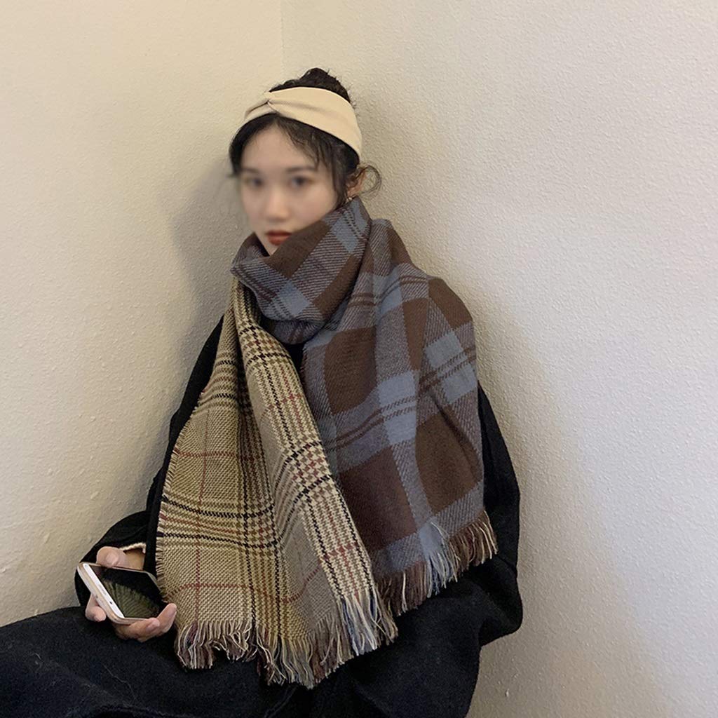 Damen-Winter-All-Match-Schal im koreanischen Stil, Retro-Gitter-Strickschal aus Wolle, um warm zu bleiben