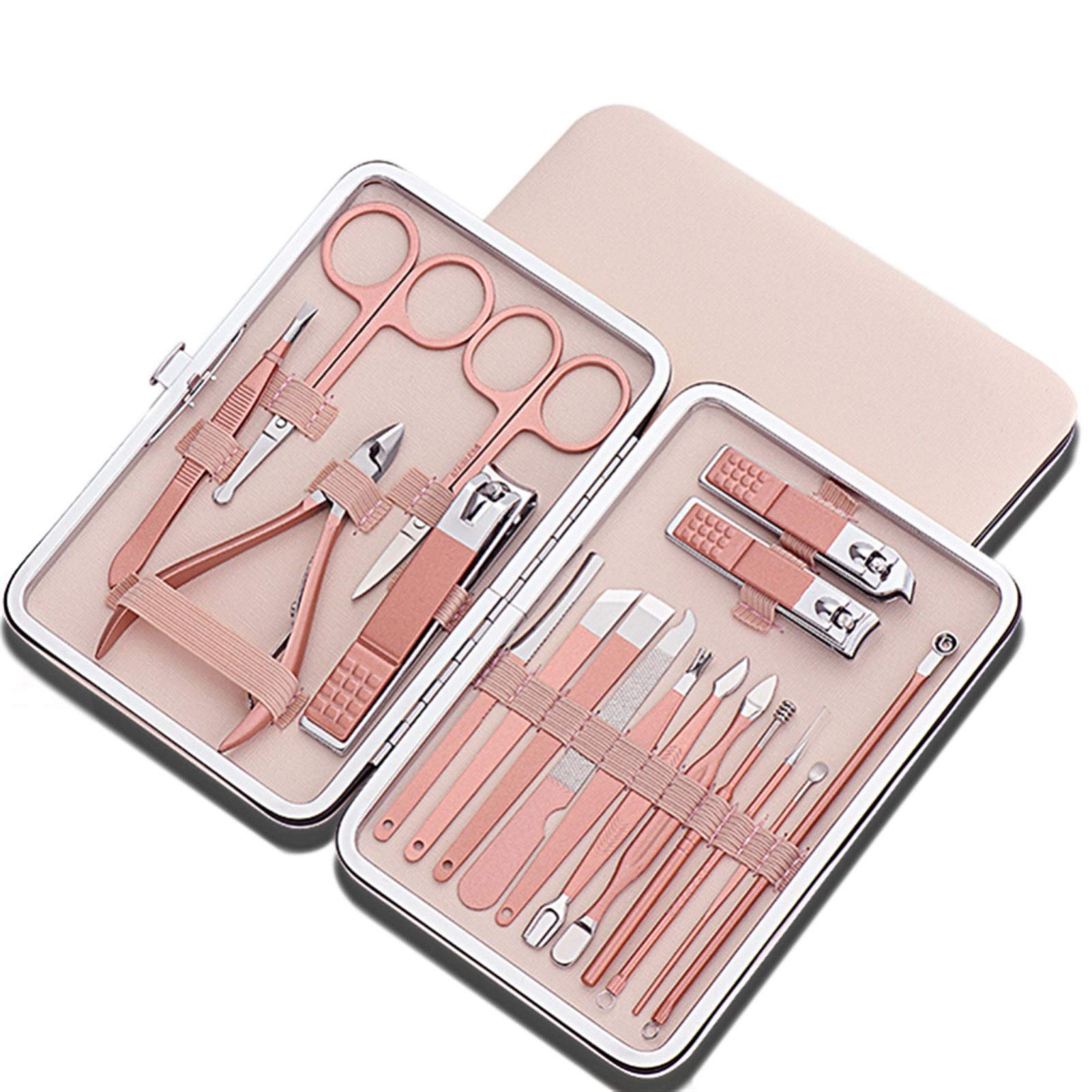 Juego de 18 cortaúñas de acero inoxidable y tijeras para manicura, pedicura, cuidado de uñas, set de belleza para uñas (18 piezas)