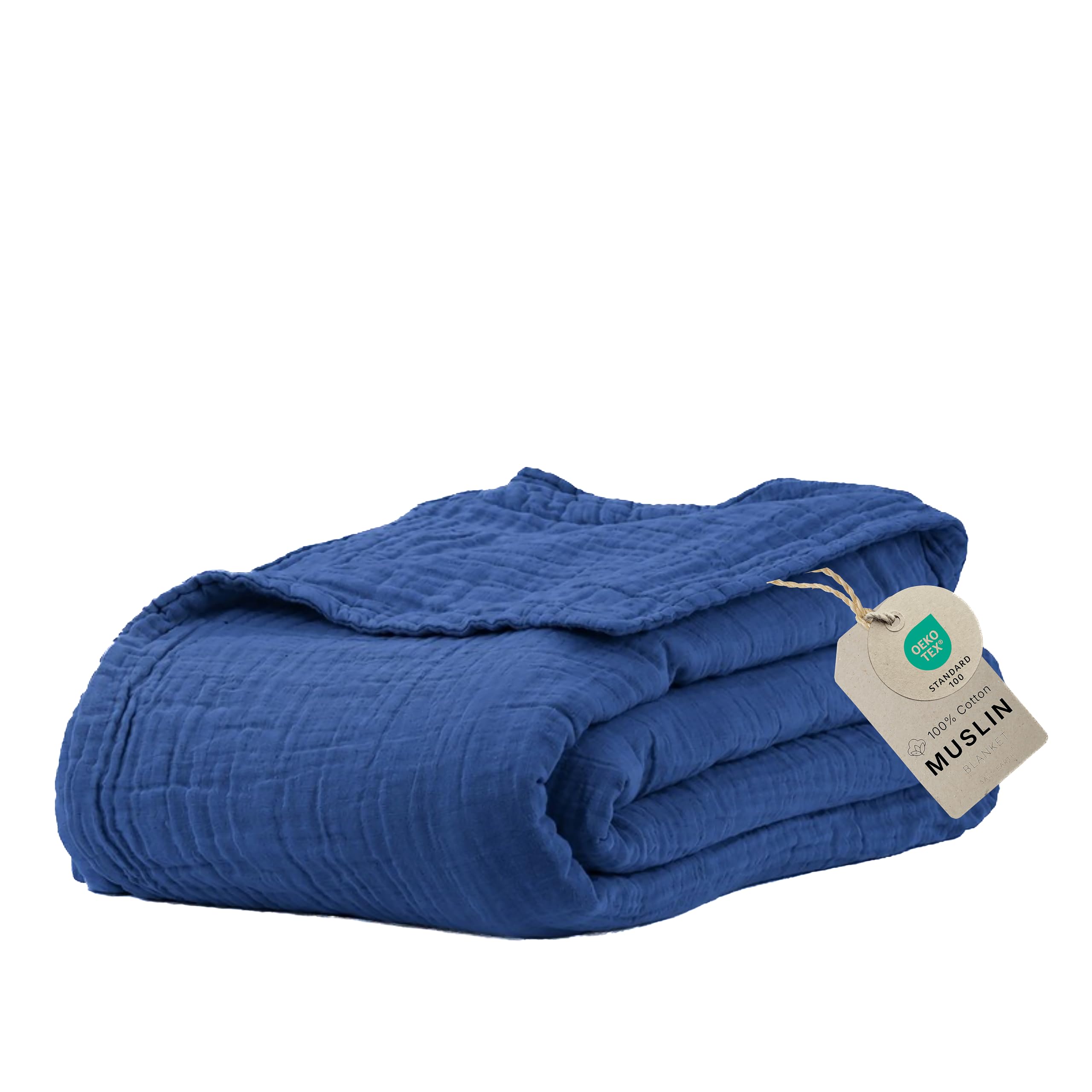 100% Cotton Gauze 50'X70' Large Throw 4 Layered Blanket- Navy Blue