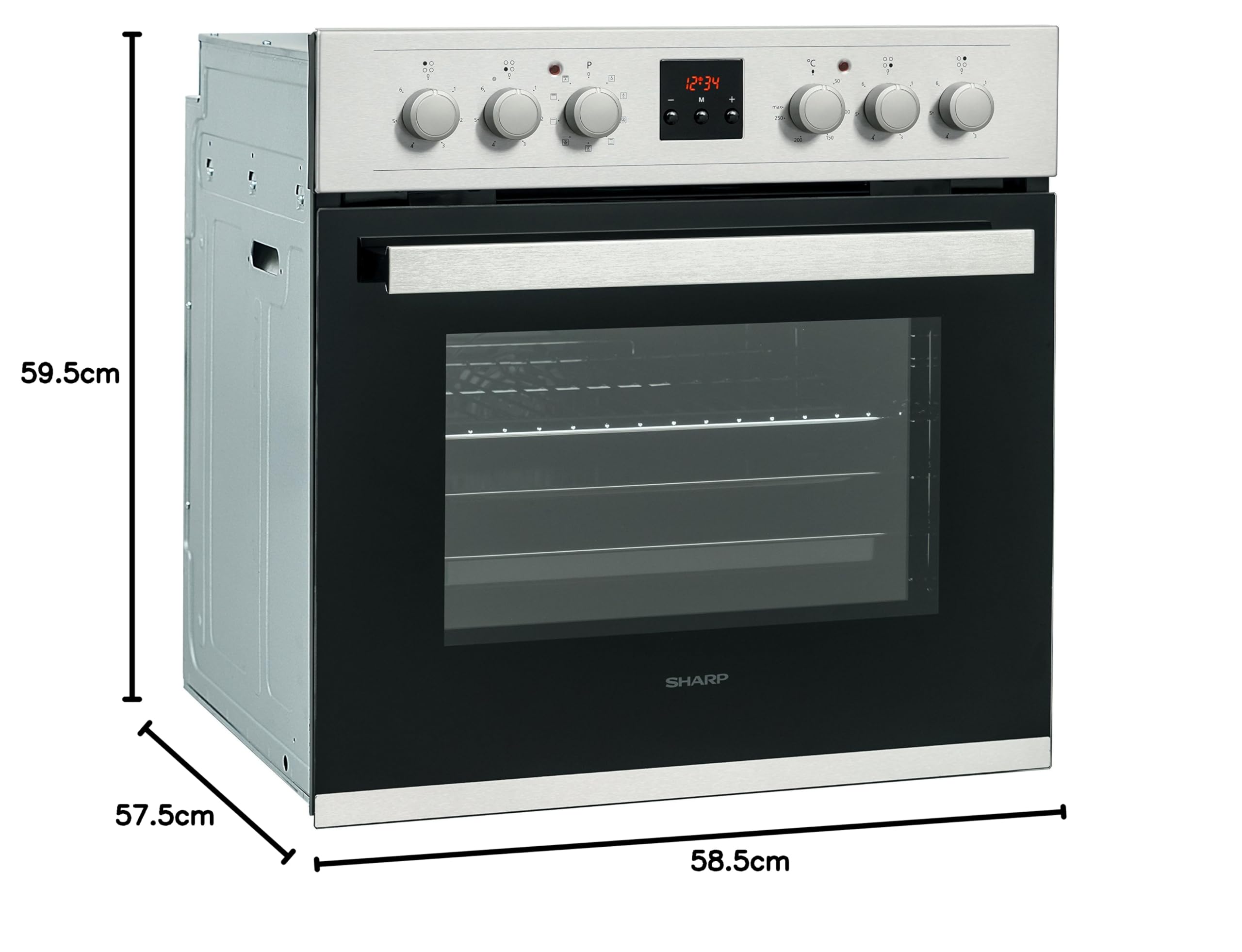 Sharp K-62D19IM0-EU Einbau-Backofen 60 cm, 78 Liter, Edelstahl, Heißluft, Multifunktionsbackofen, versenkbare Drehknebel, Energieeffizienzklasse A