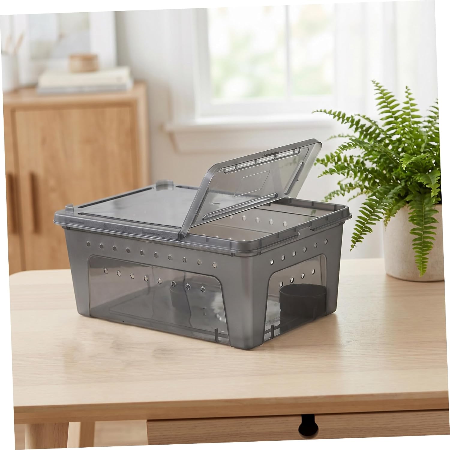TOYANDONA Plastic, Feeding Ventilation Box with Reptile Efficient System and Safe Construction Black Breeding Container for Snake and Lizard Suitable Pet Transport and Habitat