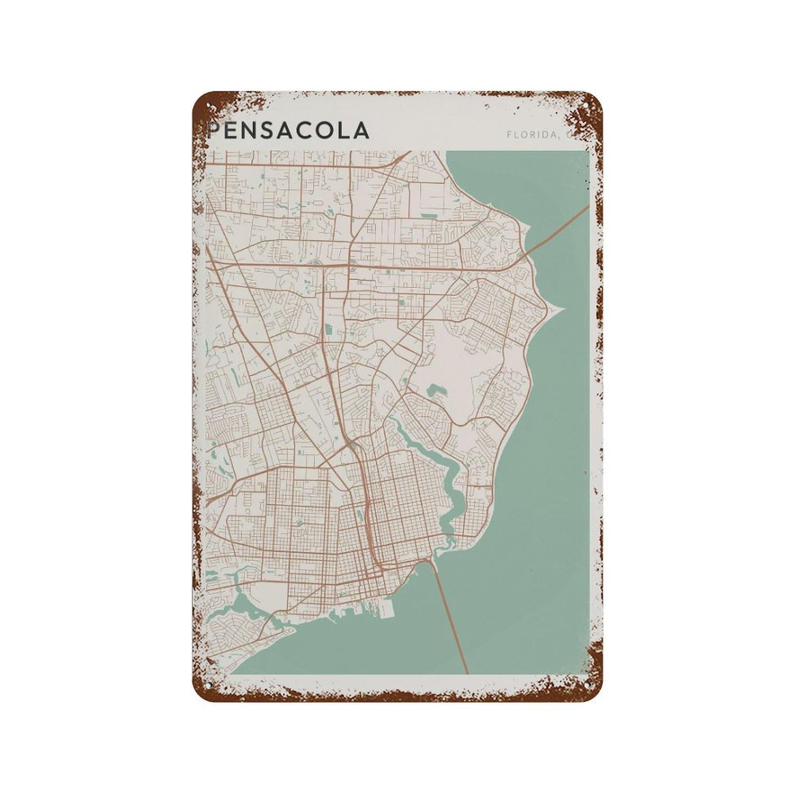 xiaoxiaoshen Pensacola Map City Florida Travel Gift Farmhouse Decor Wall Decor Art Metal Tin Poster Modern Home Decor Art Home Bar Shop Decorations Vintage Sign 30x20cm