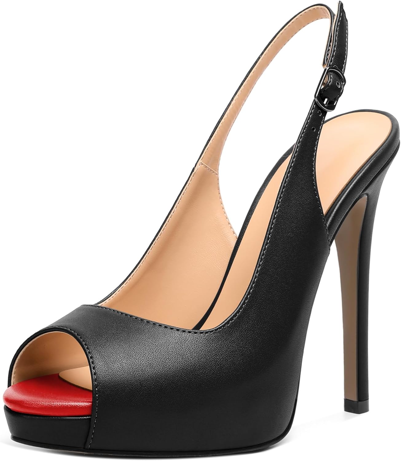 AUMOTED Slingback Women Shoes Stilettos High Heels Pumps Peep Toe Dating Platform Pumps 4.7" Shoes Dress Wedding Party Stilettos Pumps Matte Leather Black US Size 8