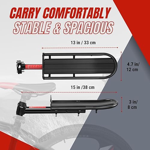 Miniatura 6 de Flexzion Portabicicletas ajustable, capacidad de 20 libras, color negro, soporte de carga trasero para bicicleta, soporte universal de aluminio