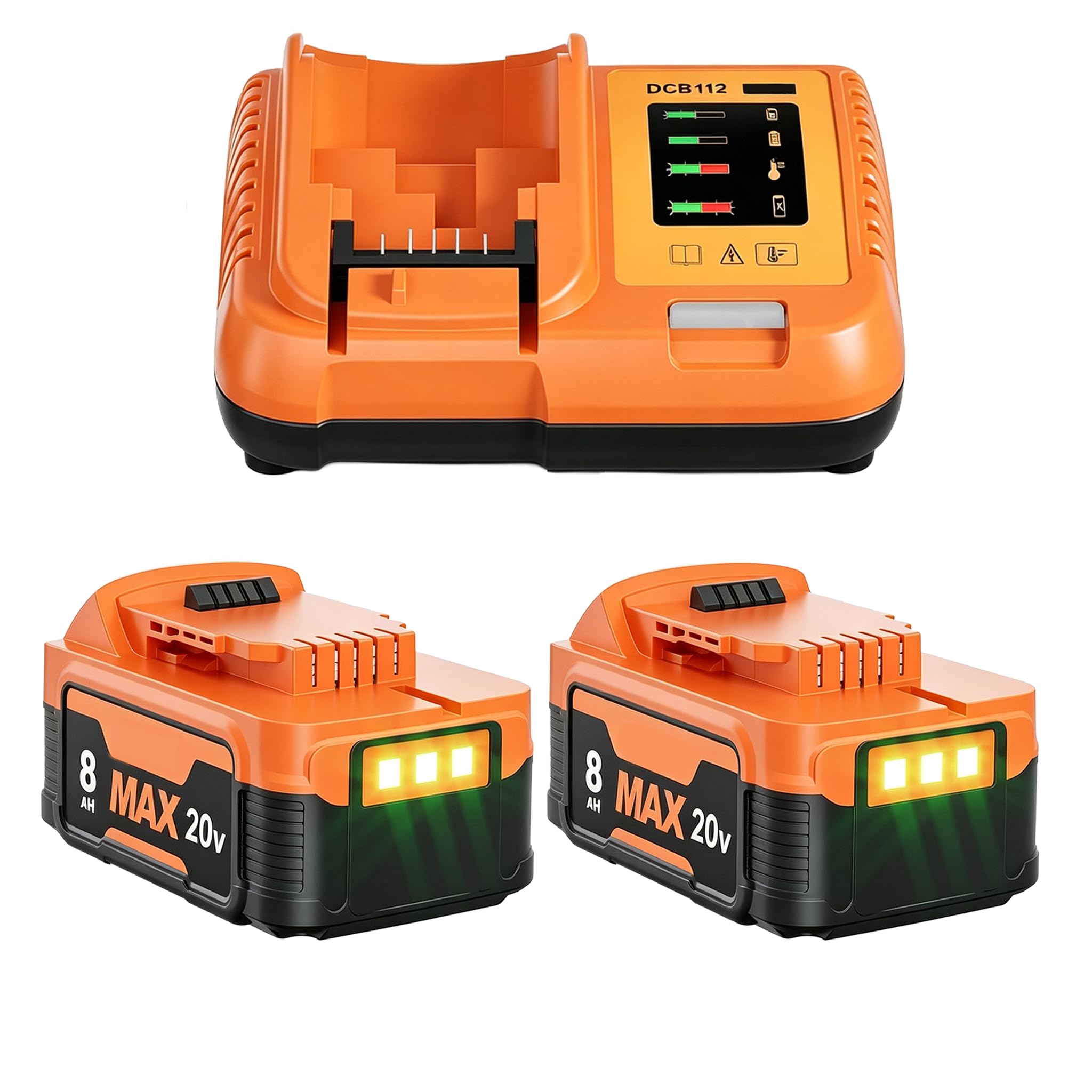 2 Pack 8.0Ah Replacement for Dewalt 20V Battery and Charger Kit Compatible | with DeWalt…