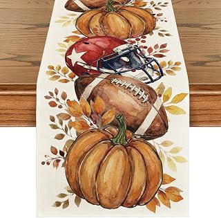 Artoid Mode 210 GSM Fall Table Runner Home Party Decor 13x48 Inch | American Football Helmet Pumpkin Leaves, Seasonal Kitchen Dining Table Decoration